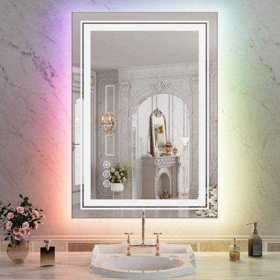 WAN Led-badkamerspiegel met RGB-achtergrondverlichting en dimbare verlichting, 50,8 x 71 cm
