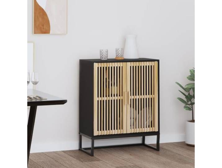 GPWERSDF Sideboard Schwarz 60x30x75 cm aus Holzwerkstoff mit Holztüren Viel Stauraum, Holztüren, stabiles Eisengestell, pflegeleichte Oberfläche, Präsentationsfläche oben