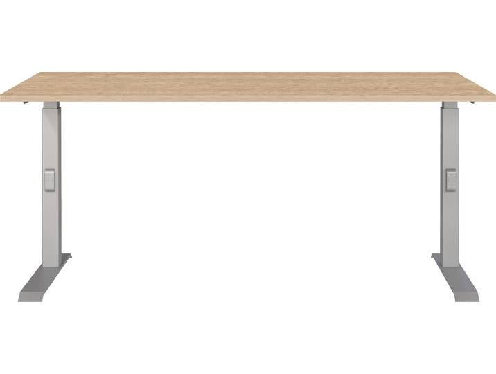Schreibtisch GERMANIA Downey , braun (lindberg, eiche, nachbildung, silber, silber, lindberg, eiche, nachbildung), B:160cm H:91cm T:80cm, Tische, Schreibtisch, höheneinstellbar