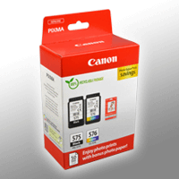 2 Canon Tinten 5438C004 PG-575 + CL-576 Doppelpack KCMY + Papier