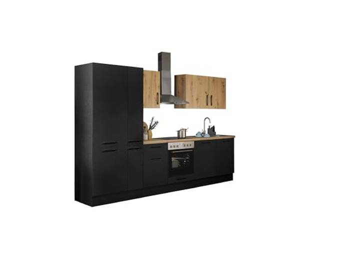 TURIN Z Küchenzeile ohne Küchengeräte Küche in Artisan Eiche Optik Schwarz 310 x 211 x 60 cm (B/H/T), Küche ohne Elektrogeräte, Einbauküche ohne Geräte, geräumig, mit viel Stauraum, modernes Design