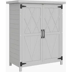Outsunny Geräteschuppen Holz Garten-Aufbewahrungsschrank 4 Regalböden verzinktes Dach 75x40x90 cm Grau