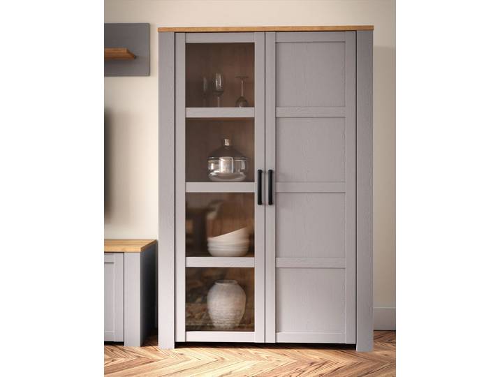 Highboard FORTE Bohol, Vitrine mit Glastüre, viel Stauraum , grau (eichefarben, grau), B:106,4cm H:160,6cm T:42cm, Sideboards, Highboard, Breite 106 cm