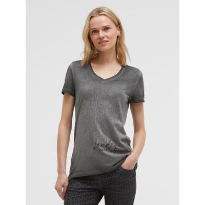 V-Shirt SOCCX, Damen, Gr. S, grau (schwarz), Single Jersey, Material: 100% Baumwolle, Glitzermuster, bedruckt, regular fit normal, V-Ausschnitt, eingesetzt gerader Abschluss, Shirts, mit V-Ausschnitt