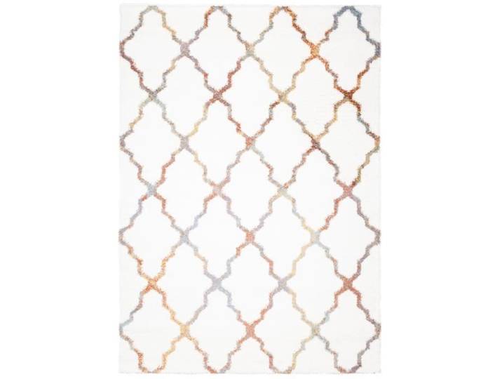 TAPISO Tapis Salon Shaggy Poil Long MODENA Blanc Multicolore Trèfle Polyester Intérieur 160x220 cm