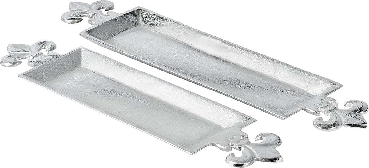 Luxe Zilveren Metalen Dienblad met Lelie Decoratie - Handgemaakt Aluminium Serveerplank