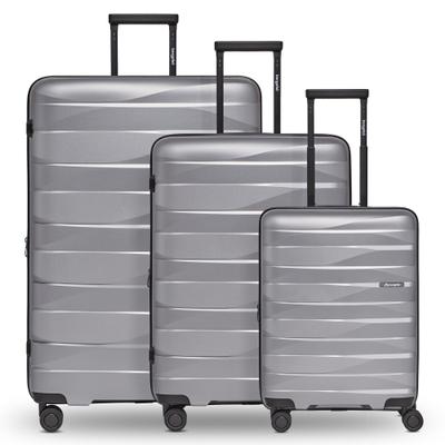 Kofferset BERGPFEIL "Travel 4-Rollen Kofferset 3-tlg. mit Dehnfalte", Herren, silber (silberfarben), Polypropylen, Koffer-Sets