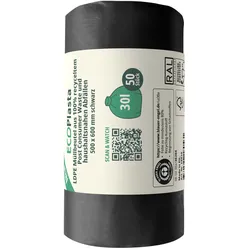 Plasta ECOPlasta Müllbeutel 30L LDPE 14my 500x600mm schwarz 50 Stück Rolle