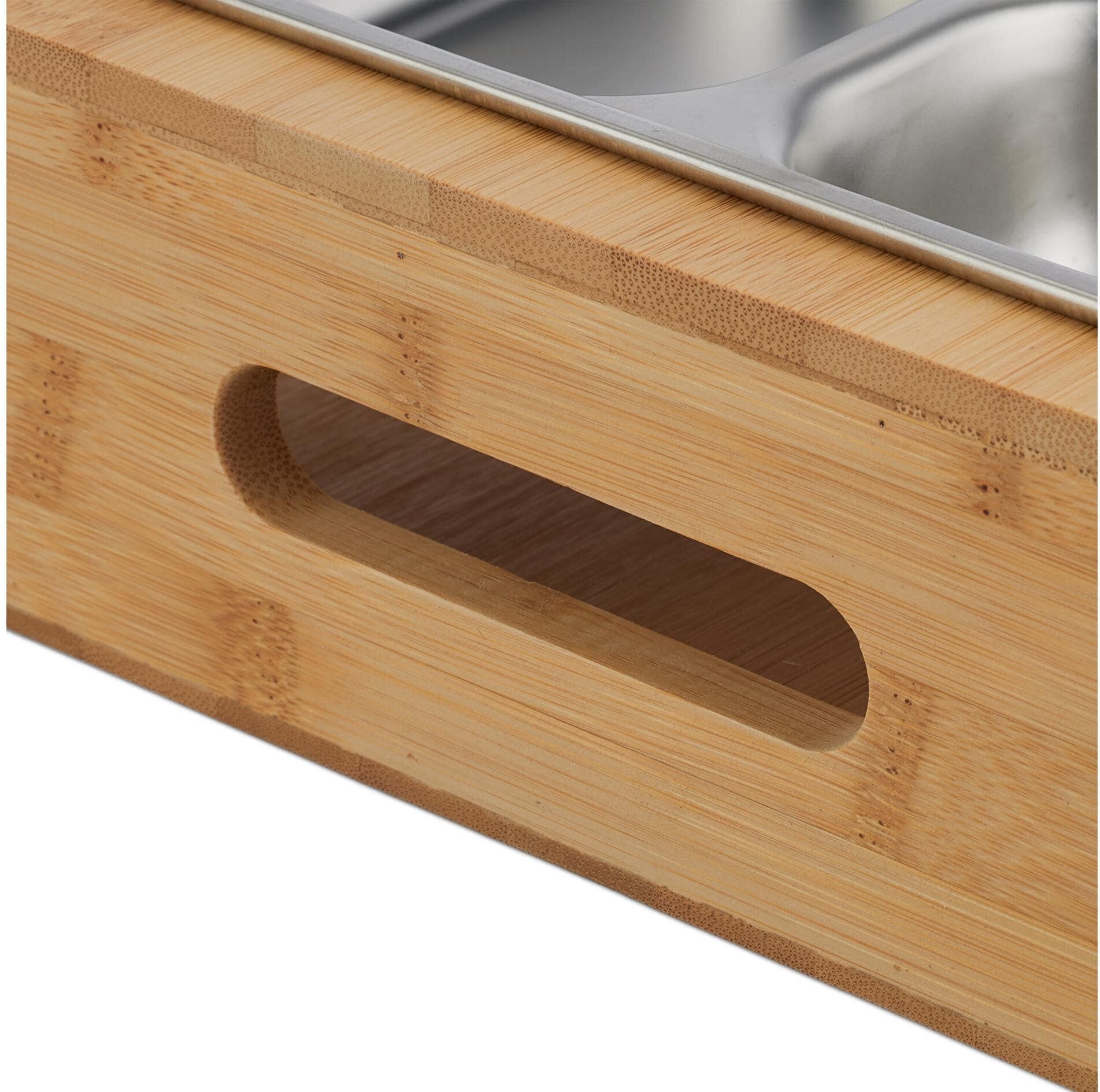 Tablett RELAXDAYS, braun (hellbraun, silber), Edelstahl, Holz, Metall, Tabletts, Tablett hellbraun, silber Einheitsgröße