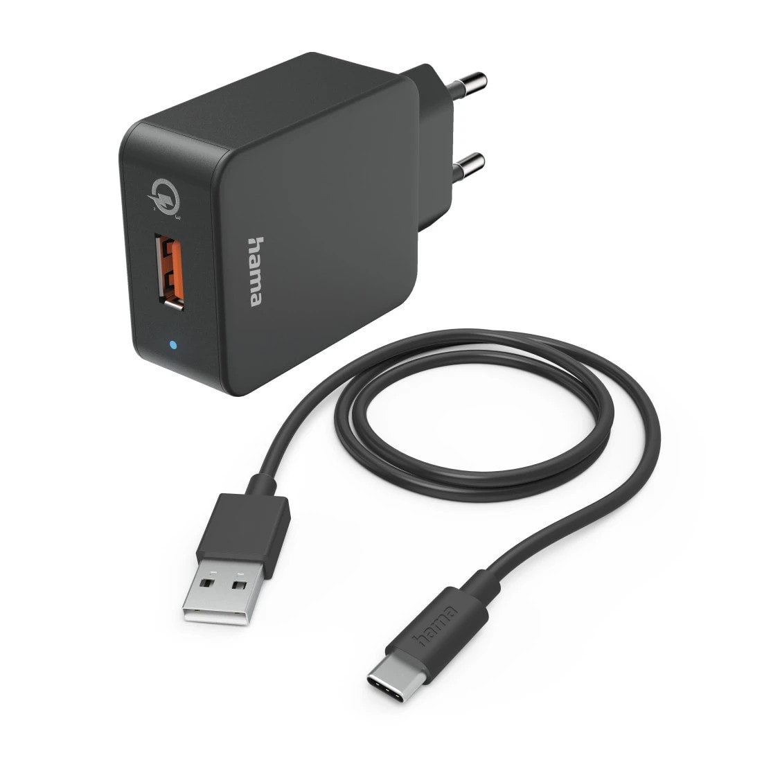 Hama 201625 Schnellladegerät mit Ladekabel USB-C, Qualcomm, 19,5 W, 1,5 m, Schwarz