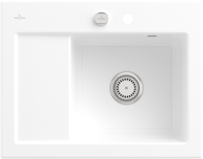 Villeroy und Boch Subway 45 Compact Einbauspüle 331302KG rechts, mit Ablaufgarnitur, Excenterbetätigung, 650 x 510 mm, snow white CeramicPlus