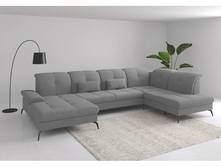 Wohnlandschaft, Polyester, Grau, 357×231×90 cm, U-Form, Sitztiefenverstellung, Sitze für 6, sit&more