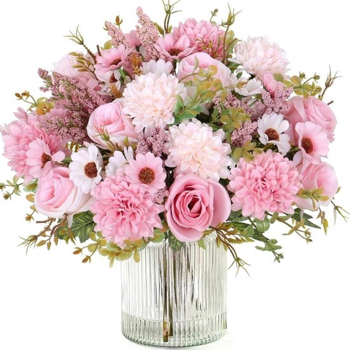 Zijden kunstbloemen boeket met rozen en madeliefjes voor decoratie