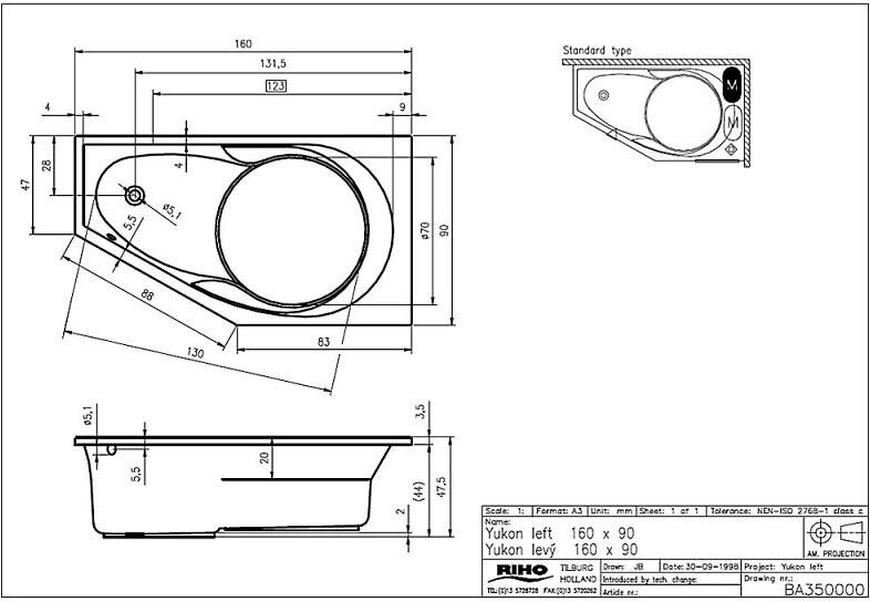 Riho Yukon Badewanne 160 x 90 cm links