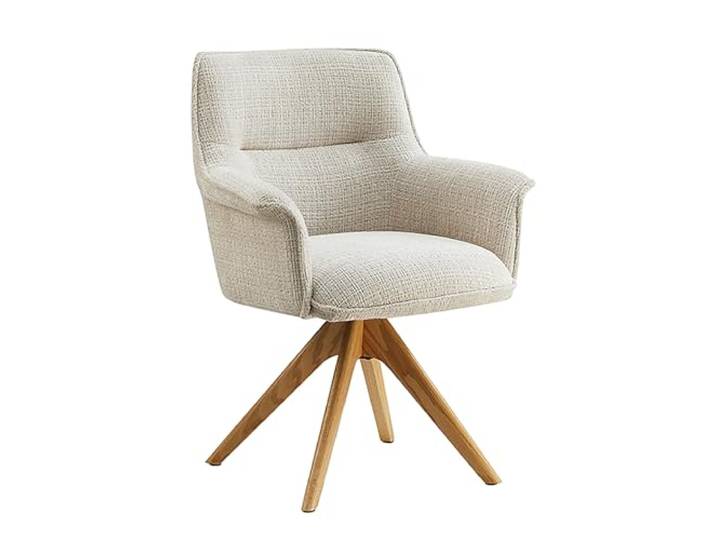 Stuhl LE GRAND - 68cm - beige - Chenille-Bezug Massivholz-Beine drehbar Auto-Return-Funktion, Armlehne, hoher Komfort, stabil, Retro, Design, edle Optik, Eyecatcher