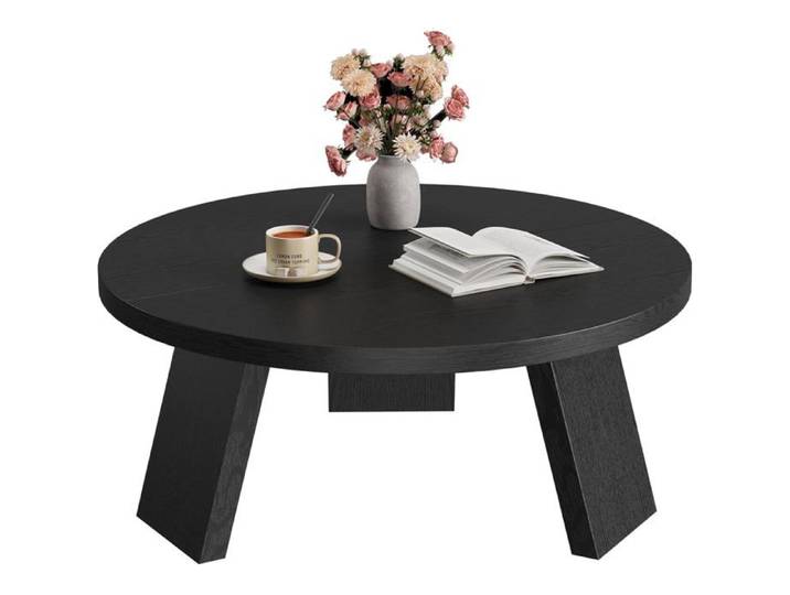Table basse ronde - LUNSY - 85x85x40 cm - Noir - Style rustique - Plateau robuste - Pieds solides