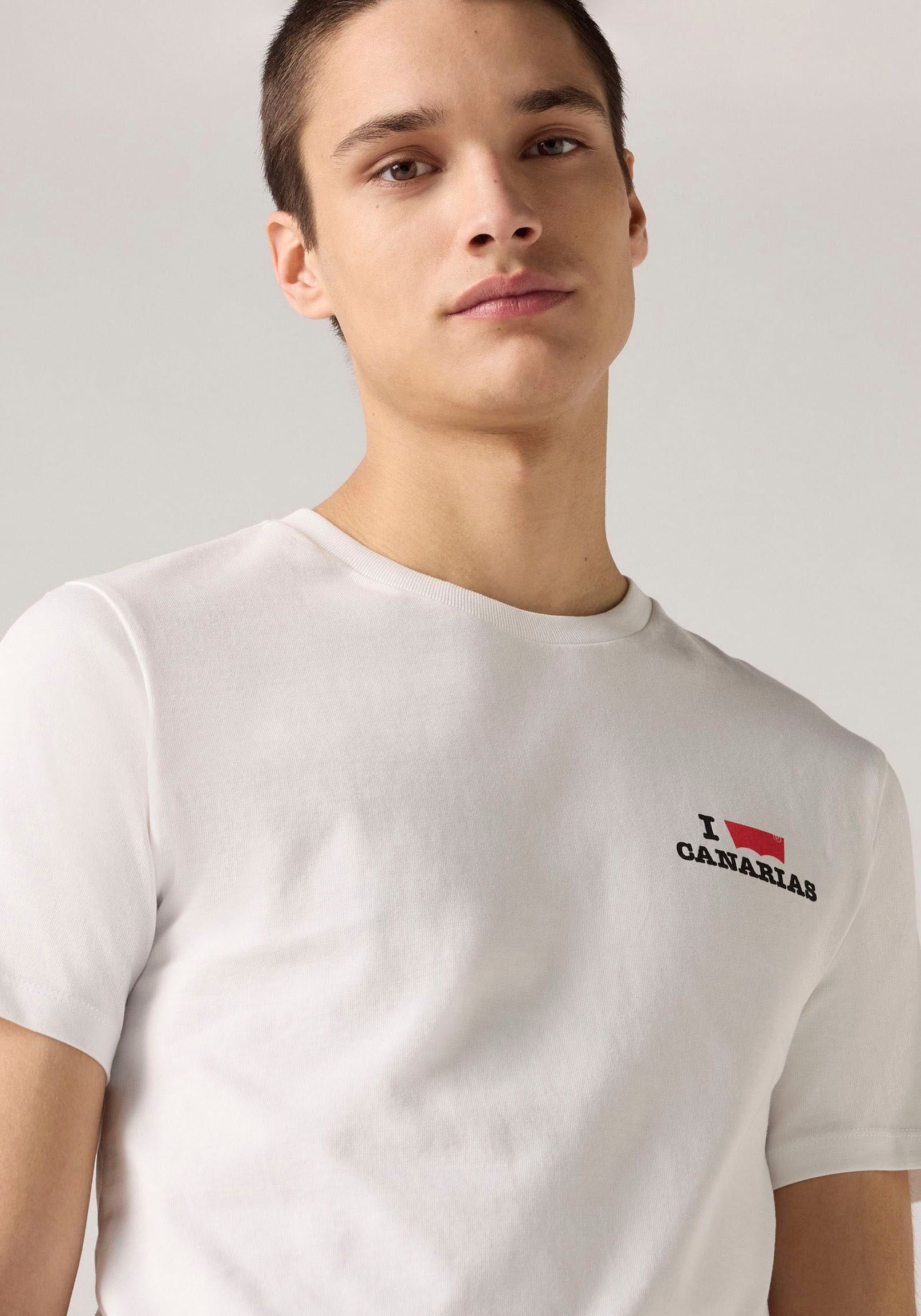 Print-Shirt LEVI'S "Levi's Original Housemark T-Shirt Canarias", Herren, Gr. XXL, weiss (levi canarias bright 1), Jersey, Obermaterial: 100% Baumwolle, gerade hüftbedeckend, Rundhals, Shirts Print-Shirt, mit Print levi canarias bright 1 XXL