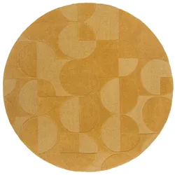 WOLLTEPPICH DEBEN, geometrisch, aus Wolle, Senfgelb, Ø 160 cm