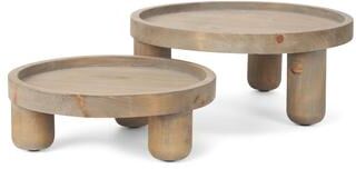 Mercana Virve Round Light Brown Wood w/ Gray Wash Wooden Trays - 13.3L x 13.3W x 5.8H