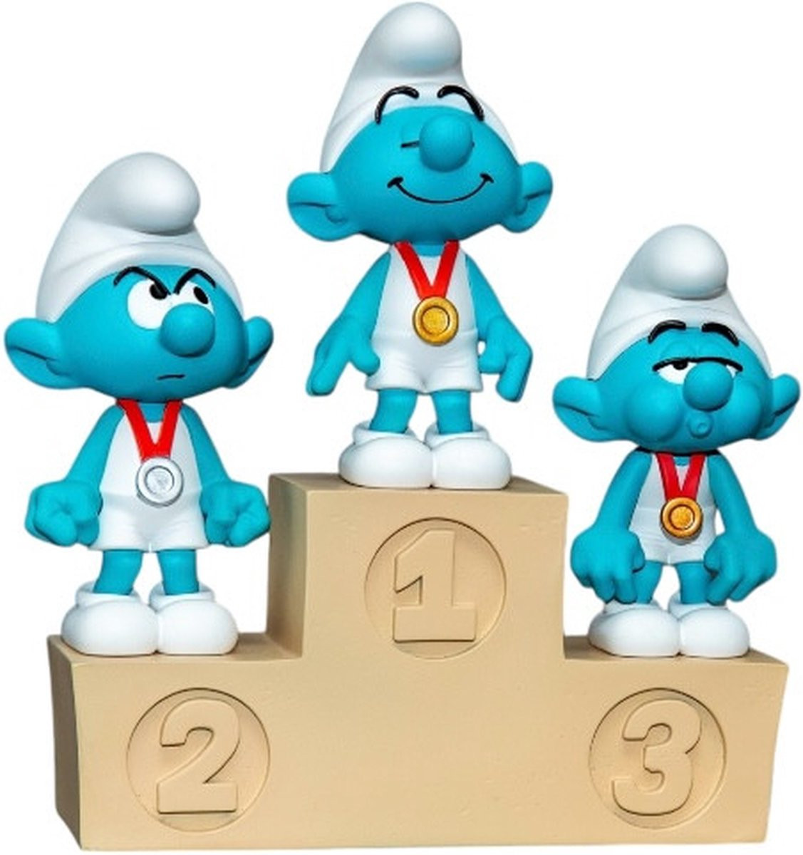 Plastoy Collectoys Smurfen Ereschavot met 3 Smurfen op het Podium, Hoogte: 20 cm