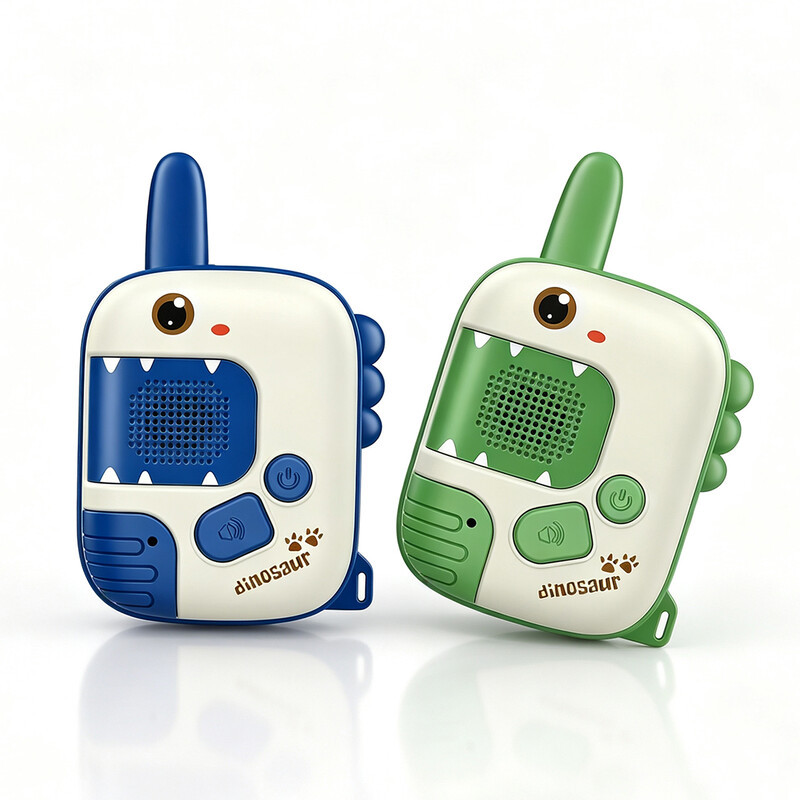 UINLE Baby Dinosaurus Walkietalkies voor kinderen, Set van 2, met draagbare riemclip en draad, Veilig ABS materiaal