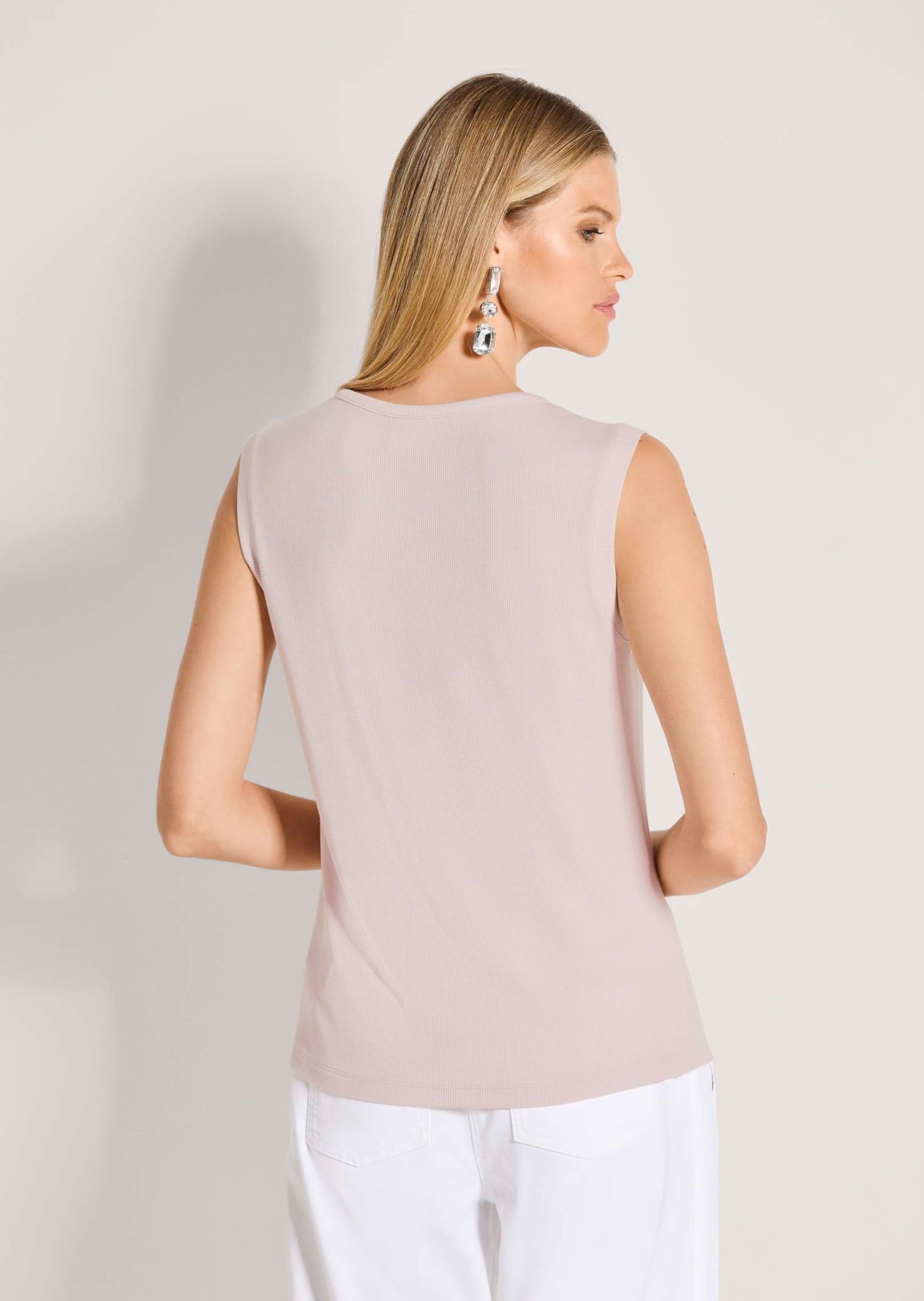 Kurzarmshirt MADELEINE "Top Elegantes Kurzarm Sommeroberteil mit Strass", Damen, Gr. 42, rosa (perlrosa), Obermaterial: 95% Viskose CV. 5% Elasthan EL., Modern, tailliert, Shirts, Strassband