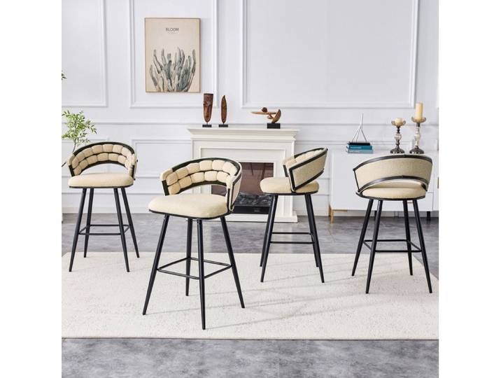 Tabourets De Bar Lot De 4 En Velours Beige Chaises Hautes Modernes FloraGrace Pour Cuisine Et Bar Facile A Monter 56x50 5x98cm