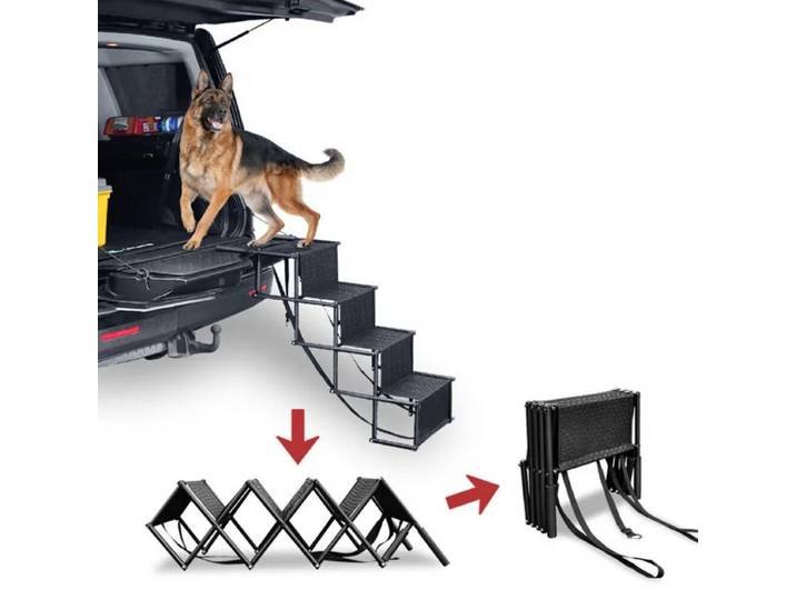 Rampes pliantes portables pour animaux de compagnie avec sangle, escalier pour chien à 4 marches, rampe pour voiture, SUV, camion, anti-ald, métal moulé sous pression durable, échelle