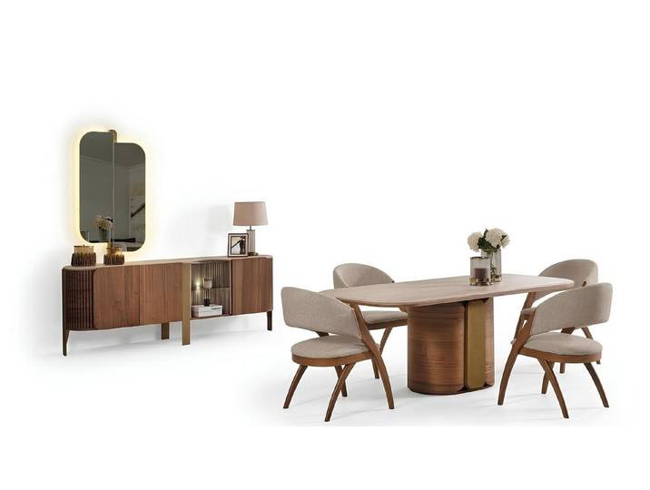JVmoebel Esszimmer-Set Esszimmer-Set Tisch Konsoltisch Spiegel Braun Farbe Moderner Stil Neu, Made in Europa