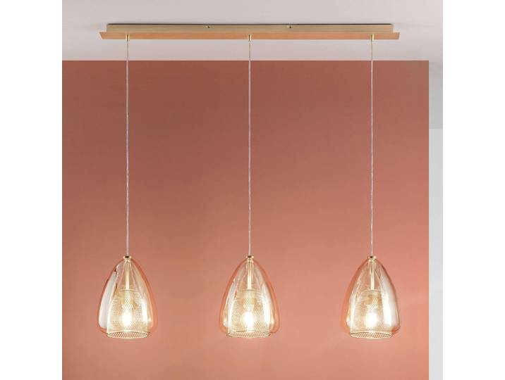 Fabas Luce Glas Hängelampe Britton, dimmbar, creme / amber, für Wohn- / Esszimmer, Glas, Design, Pendelleuchte