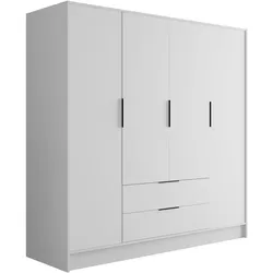 KLEIDERSCHRANK mit Flügeltüren KOLIN 200x200cm Weiß / Weiß