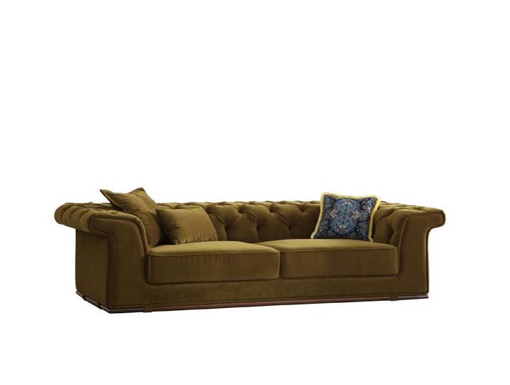 JVmoebel Chesterfield-Sofa Olivengrünes Polstersofa aus Textil mit mittlerer Härte, Packung, Made in Europe, mit Federkern