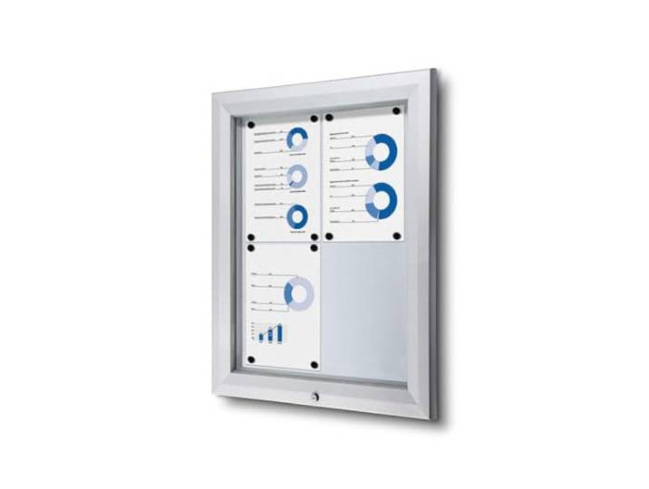Schaukasten 4x DIN A4 wetterfest für außen outdoor IP56 Brandschutz-Zertifikat B1 für innen ESG-Sicherheitsglas magnetisch, abschließbar Wand-Montage silber für Schule, Behörde, Büro