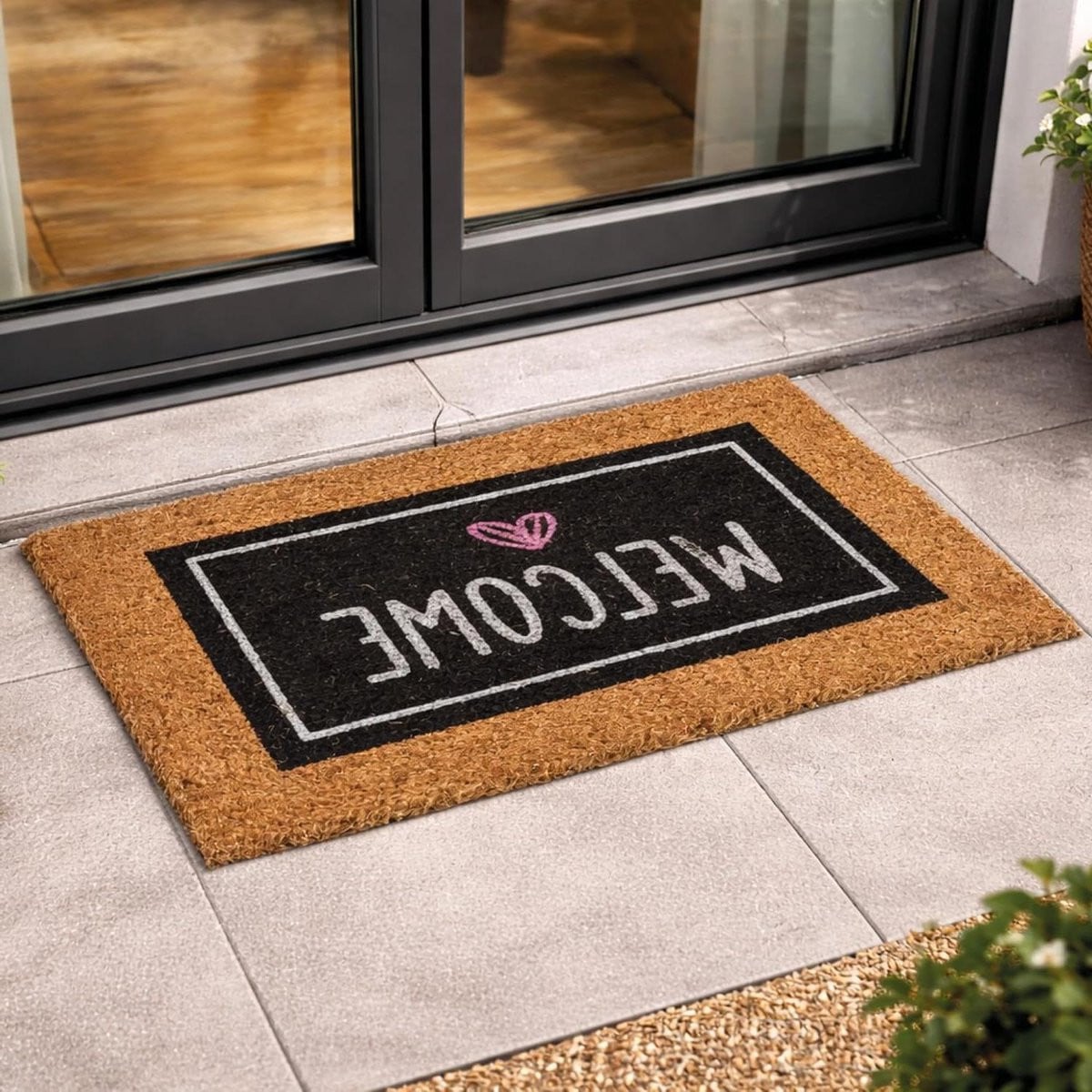 Kokosmat Welcome Hart zwart – Deurmat van 100% natuurlijk kokos – 40 x 60 cm