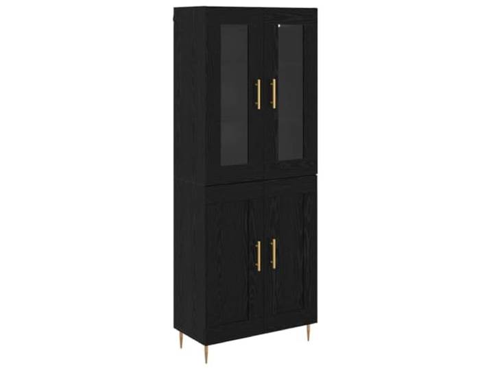 PUGYNBK Hoher Schrank, 2 Stück, Eiche, Schwarz, 69,5 x 34 x 180 cm Robustes Holz, Glastüren, mattes Finish, ideal für Wohnzimmer