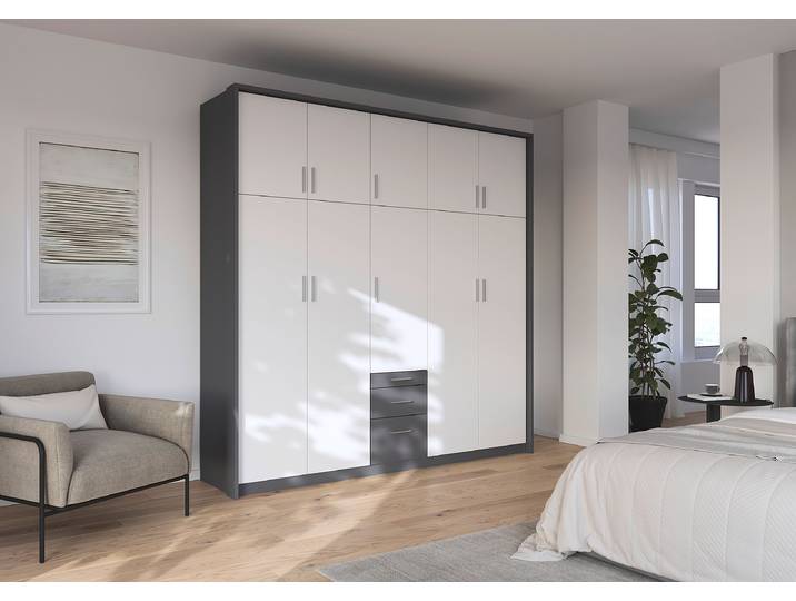 Drehtürenschrank Hildesheim Passepartout 230cm Grau/Weiß/Alpinweiß/Graumetallic ohne Spiegeltür/-en