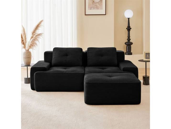 DRIPEX Canapé Cloud 2 places modulable en L canapé d'angle moderne en velours côtelé avec ottoman pour salon Noir 204*177*69cm