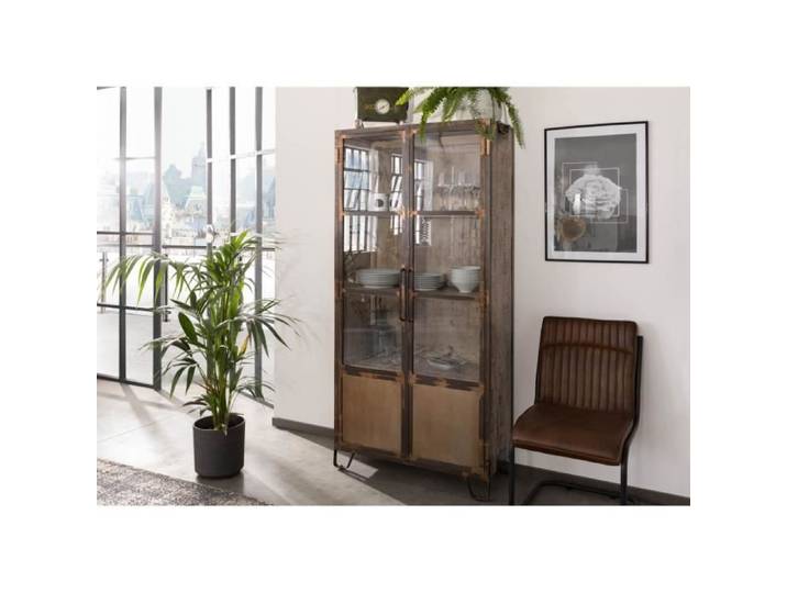 Vitrine - Bois massif de manguier laqué (Marron) - Design industriel - HEAVY INDUSTRY 223
