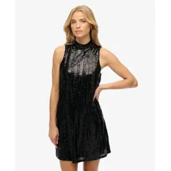 Superdry für Damen. W8012035A Schwarzes Paillettenkleid (S), Lässig, Party, Klassisch, Polyester, Ärmellos / Hosenträger
