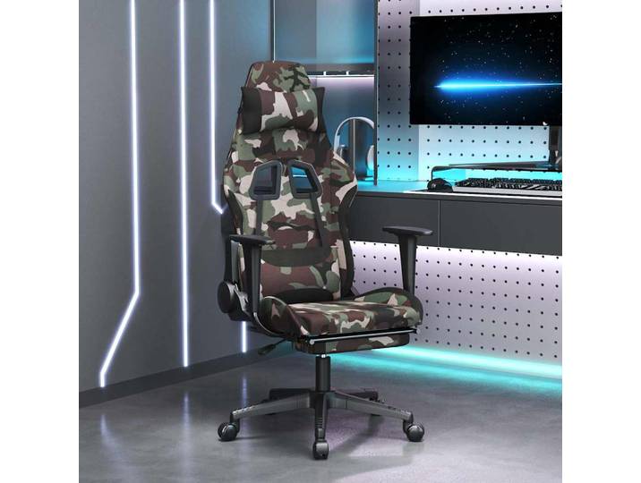 vidaXL Gaming-Stuhl mit Massage & Fußstütze Schwarz Camouflage Stoff