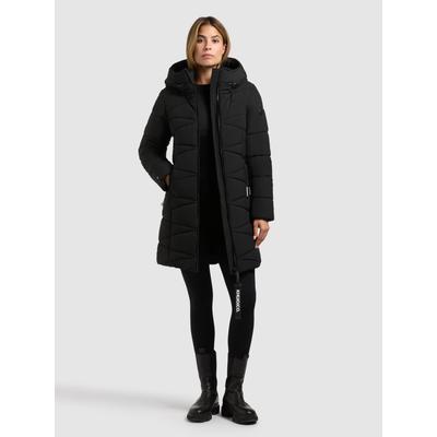 Steppmantel KHUJO "TIFF", Damen, Gr. S, schwarz, 100% Polyester, unifarben, regular fit hüftlang, eingesetzt Rippstrickbündchen mit Windstopper, Mäntel Steppmantel