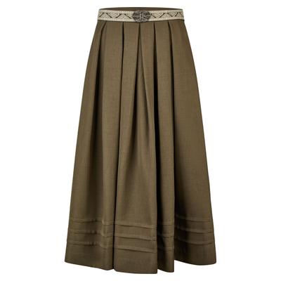 Trachtenrock SPIETH & WENSKY "Spieth & Wensky Trachtenrock Kornblume", Damen, Gr. 42, grün (oliv), Obermaterial: 97% Polyester PES. 3% Elasthan EL., uni, regular fit, Röcke, mit dekorativem Gürtel