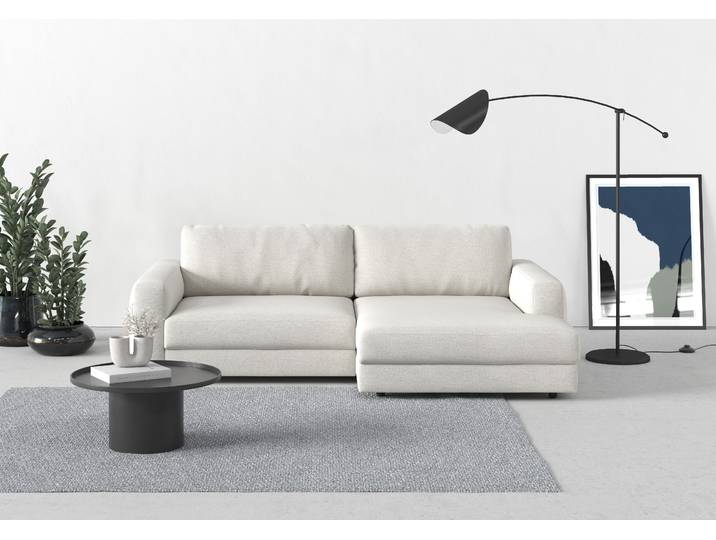 Ecksofa, Polyester, Silber L-Form 250×176 cm, Mega-Recamiere Rechts, Modern, Trendmanufaktur