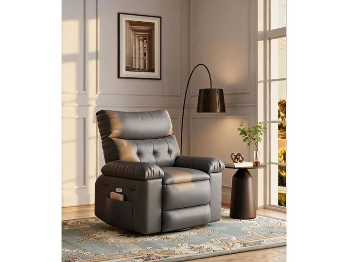 Fauteuil Massant électrique Avec Accoudoirs Rabattables – Inclinaison Jusqu‘à 135° – Fauteuil TV de Salon Grand Confort– Gris