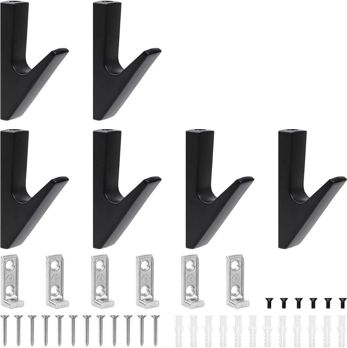 Set van 6 aluminium wandhaken voor kleding en accessoires, ideaal voor de gang, slaapkamer of badkamer