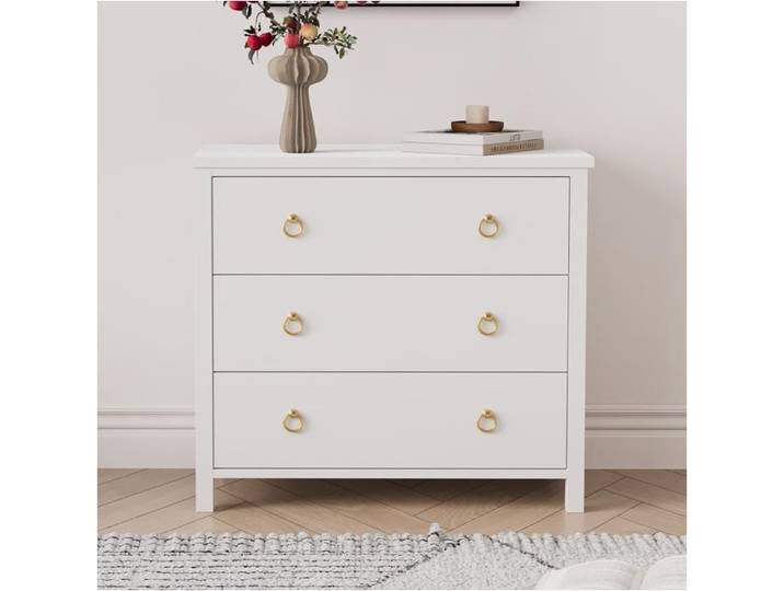 Commode 3 tiroirs avec languettes meuble de rangement chevet pour chambre salon bureau entrée