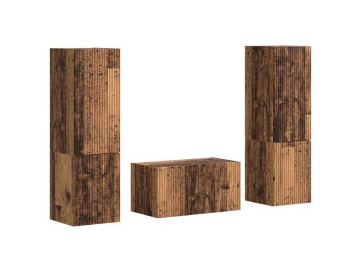 GKHPYURE TV-Möbel-Set, 5-teilig, altes Holz, mehrschichtig Regale und Schubladen, integrierter USB-Anschluss, elegantes Design, einfache Reinigung, für Wohnzimmer