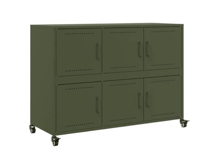 Modernes Sideboard mit Rollen zur flexiblen Platzierung aus Stahl - Elegantes Sideboard für die Einrichtung in Olivgrün - Pflegeleichtes mit Stahlkonstruktion und 4 Rollen