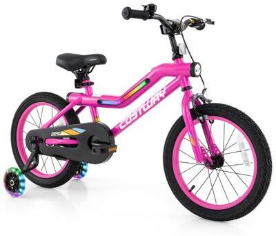 Costway Patented 16 Inch LED Lighted Kids Bike with Training Wheels and Headlight for Ages 4-7 Years-16 inches