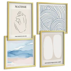BILDER SET 4er Set - 50x50 cm & 40x60 cm Goldrahmen - Matisses abstrakte Formen